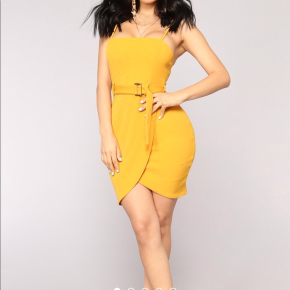 Belted Dress - Mustard - Picture 1 of 4